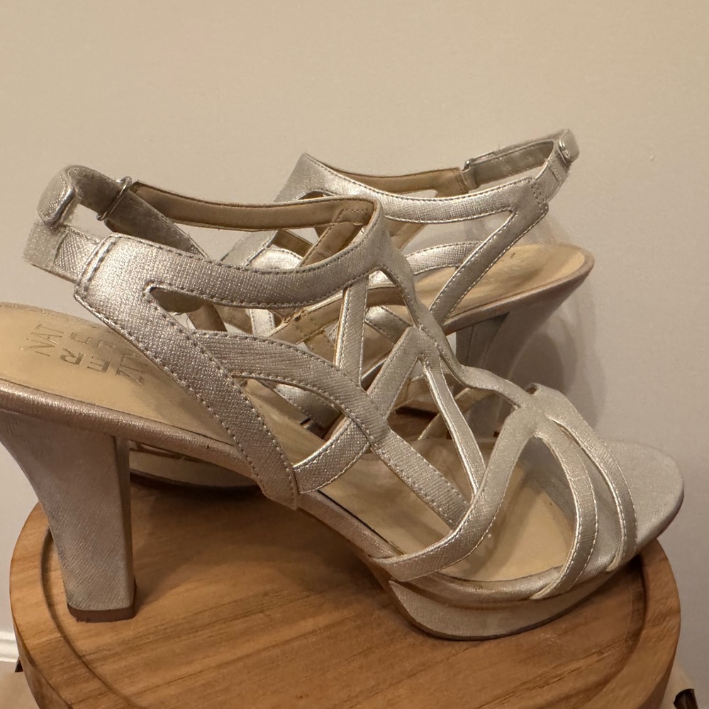 Naturalizer Silver Strappy Heels
